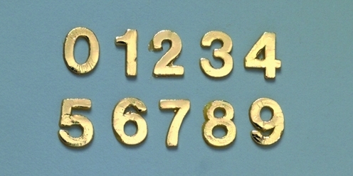 Wachsmotiv Zahlen 0 bis 9 in gold