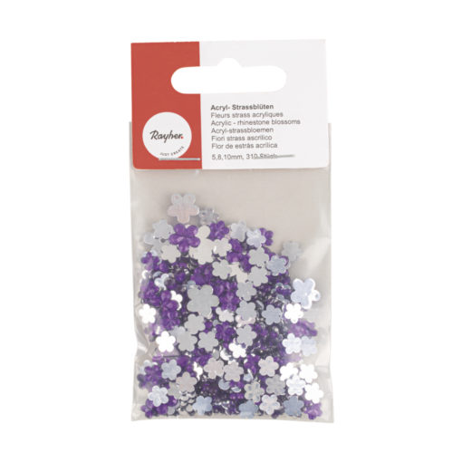 Acryl- Strassblüten in lila und kristall