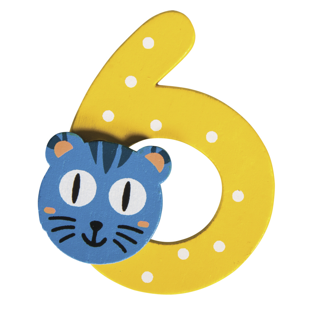 Holz-Kinder-Zahl 6 mit 2 Klebepunkte - dasBasteln.de