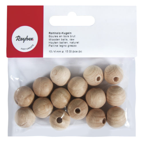 Rohholz-Kugeln, gebohrt, 15mm ø