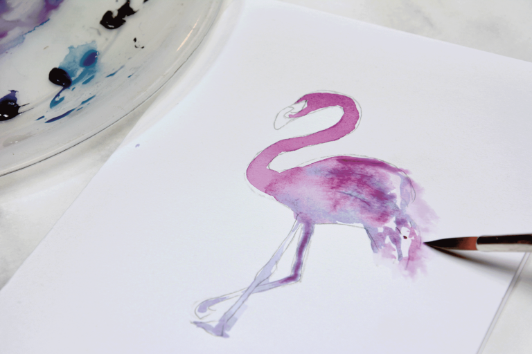 Akzente in den Federn des Flamingos werden hervorgehoben.