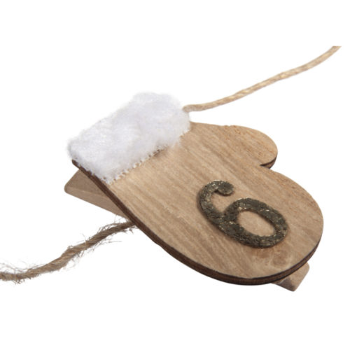 Adventskalenderzahl, Handschuh aus Holz mit Klammer