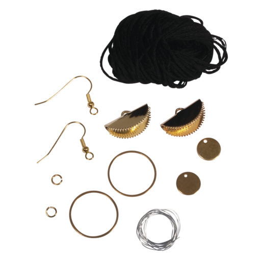 Bastelpackung, Boho-Ohrringe Halbmond schwarz/gold