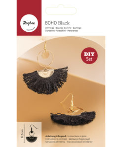 Bastelpackung, Boho-Ohrringe Halbmond schwarz/gold