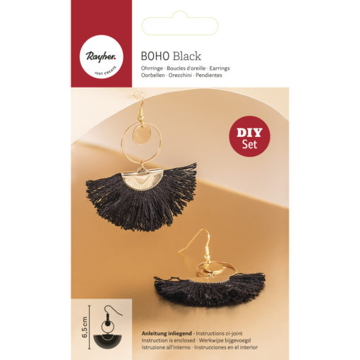 Bastelpackung, Boho-Ohrringe Halbmond schwarz/gold