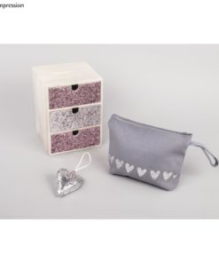 Tasche und Kommode mit Glitzerstoff in silberrosé
