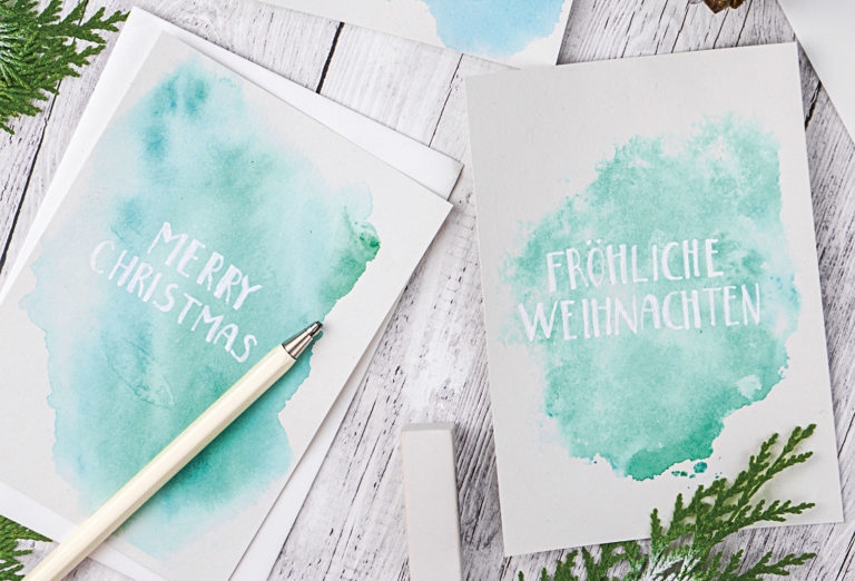Weihnachtskarten in Aquarell selbst malen - KLICk auf dasBasteln.de