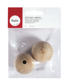 Rayher halbgebohrte Rohholz-Kugeln, 40mm Ø, 2 Stück