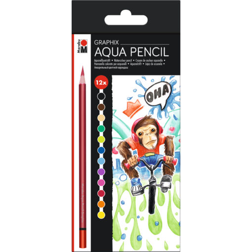 Marabu Aqua Pencil Aquarellstifte im Set Funkey Monkey, 12 Stifte