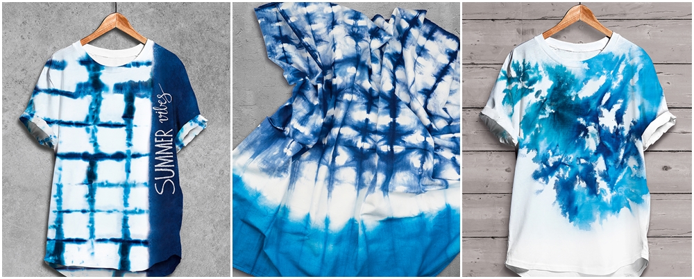 3 Shirts in der Shibori-Technik.