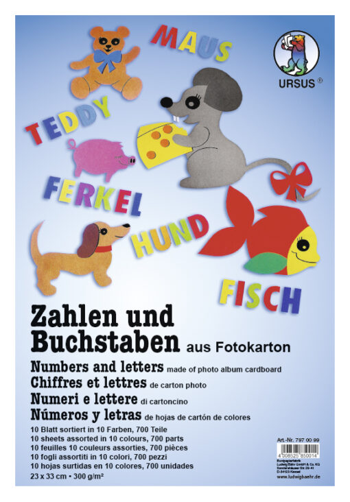 Fotokarton-Stanzteile Zahlen und Buchstaben