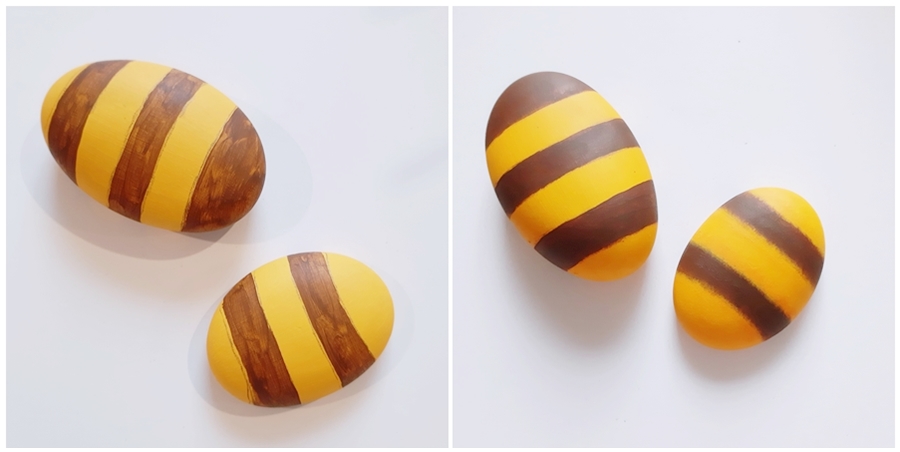 Gelbe Steine mit braunen Streifen für die Bienen