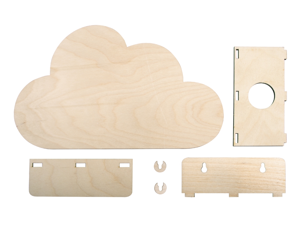 Wolke aus Holz als Lampe Eizelteile vom Bausatz