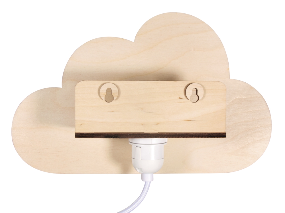 Wolke aus Holz als Lampe Rückansicht