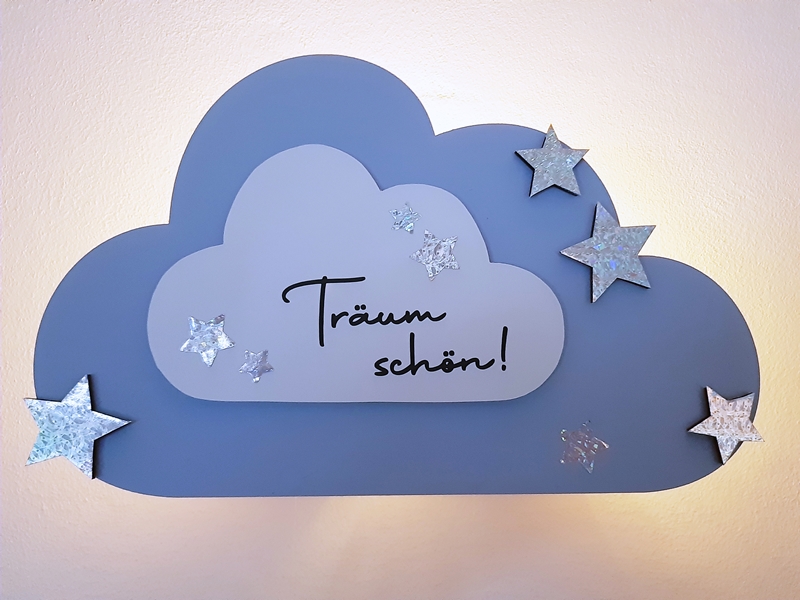 Nachtlicht kleine Wolke mit Text und beleuchtet