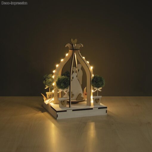 Dekoidee mit 3D-Holz-Bausatz Mr & Mrs beleuchtet