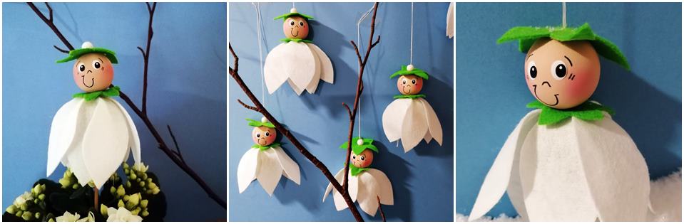 Gebasteltet Schneeglöckchen am Zweig