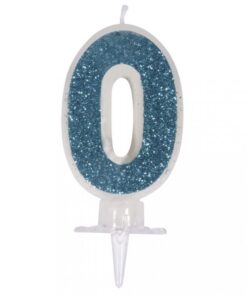 Zahlenkerze 0 mit Glitter und Halter