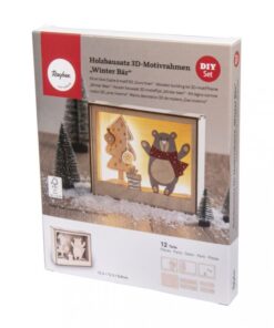 Holzbausatz 3D-Motivrahmen Winter Bär, natur