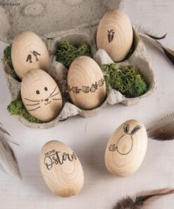 Dekoidee Holzeier mit Clear Stamps Frohe Ostern