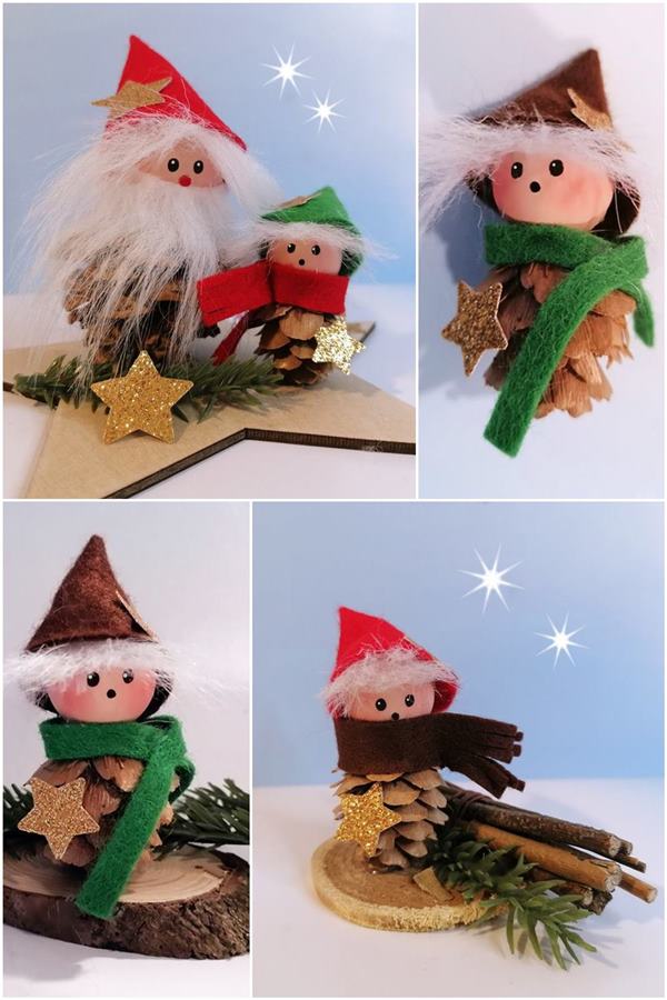 Weihnachtsfiguren aus Zapfen, Filz und Holzkugeln