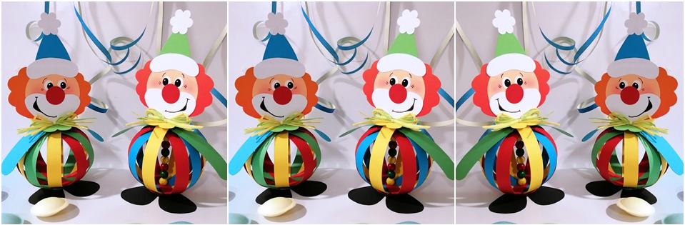 6 Bunte Clowns aus Papierstreifen